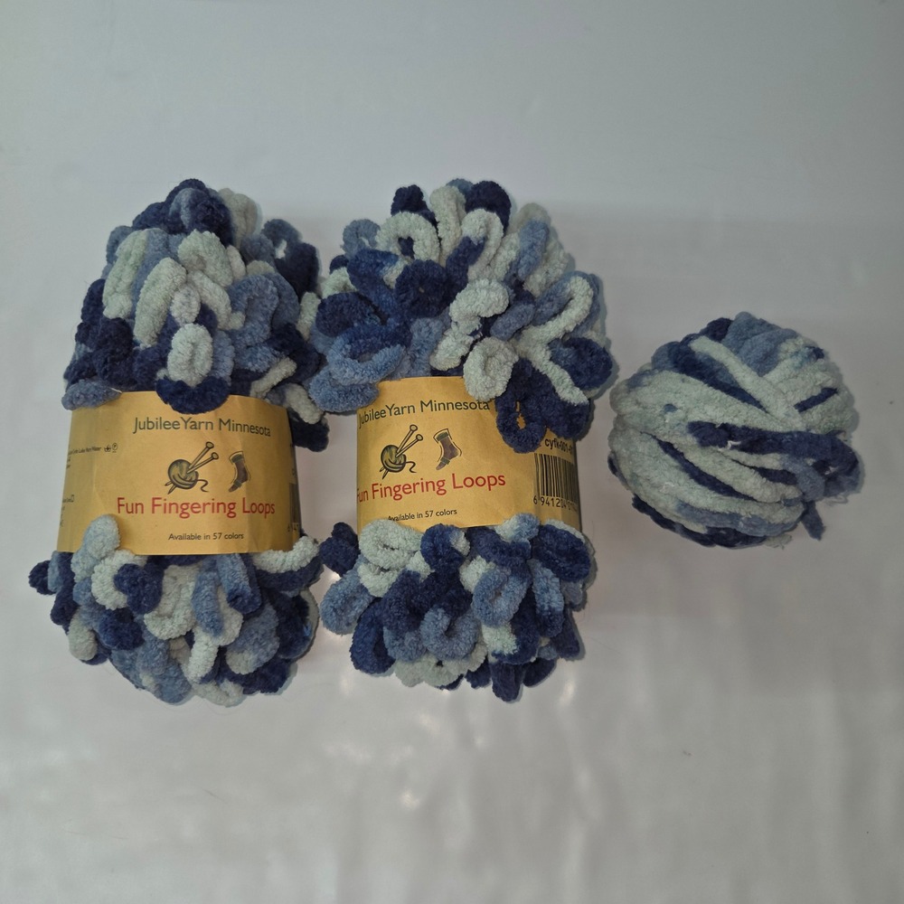 Jubilee Yarn‎ Fun Fingering Loops Unisex OS Pegasus Blue Variegated 3pc Lot